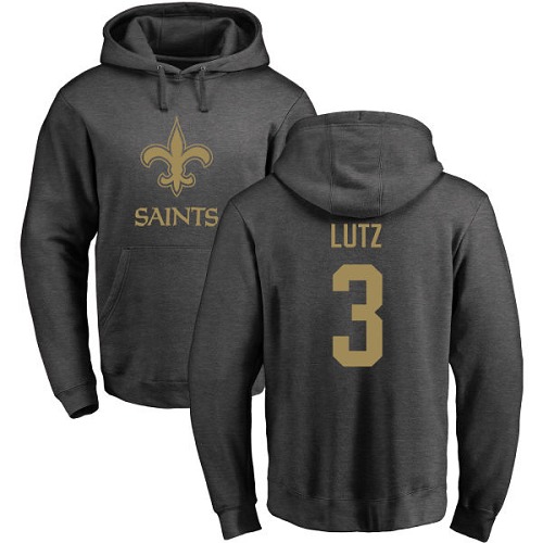 Men New Orleans Saints Ash Wil Lutz One Color NFL Football #3 Pullover Hoodie Sweatshirts